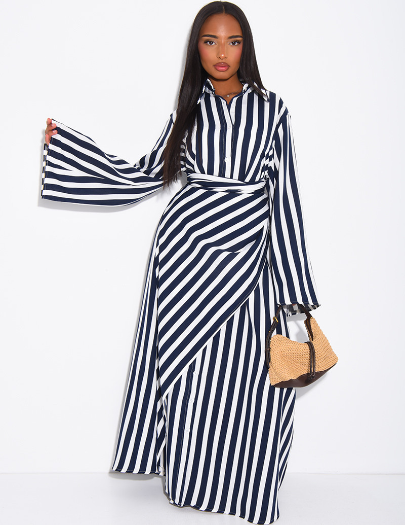 Robe longue rayée col chemise