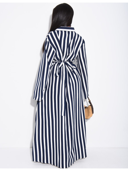 Robe longue rayée col chemise