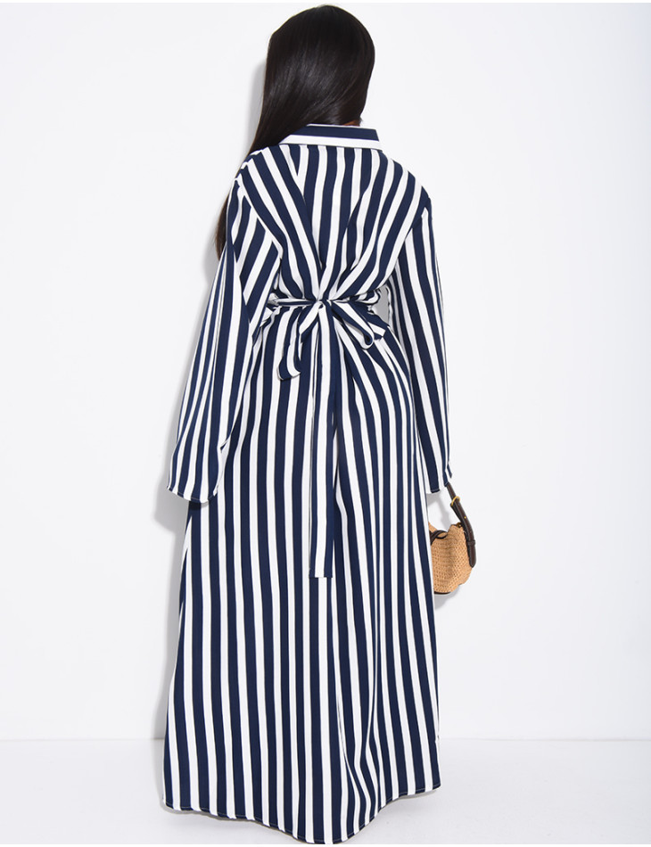 Robe longue rayée col chemise