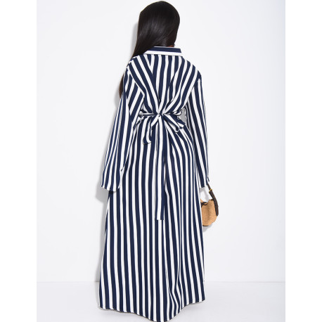 Robe longue rayée col chemise