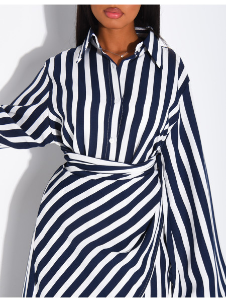 Robe longue rayée col chemise