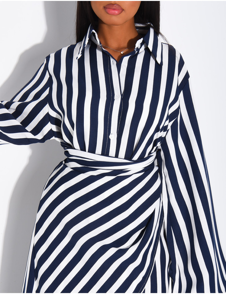 Robe longue rayée col chemise