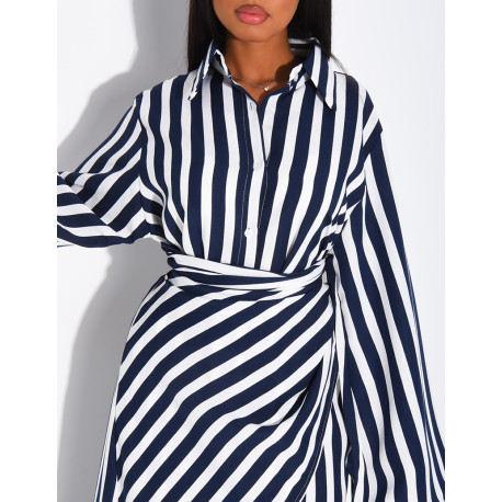 Robe longue rayée col chemise