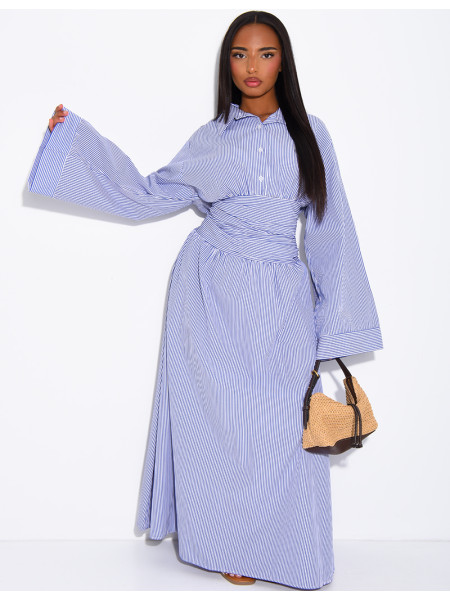 Robe longue rayée col chemise à cintrer