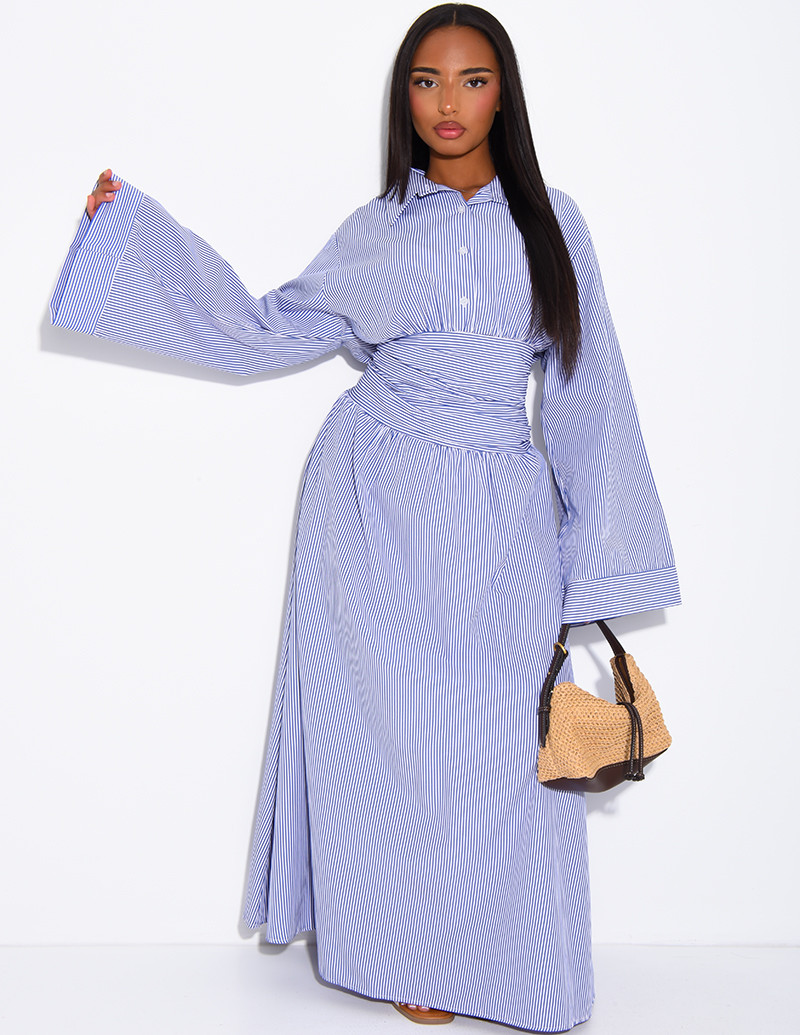 Robe longue rayée col...