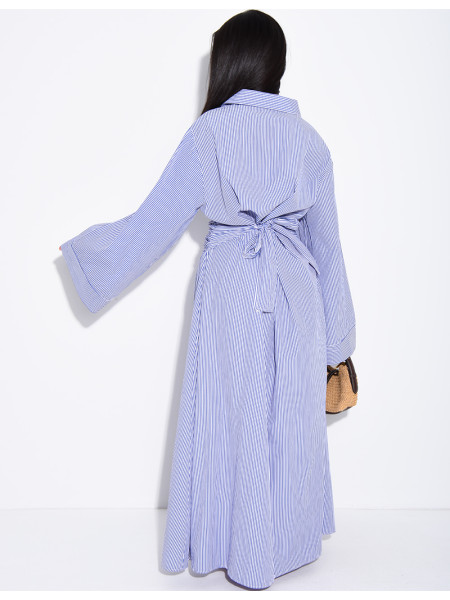 Robe longue rayée col chemise à cintrer