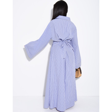 Robe longue rayée col chemise à cintrer
