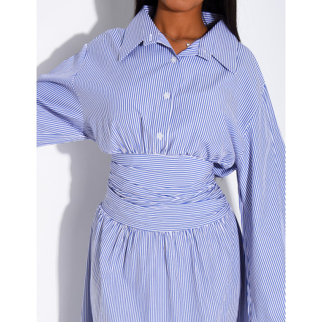 Robe longue rayée col chemise à cintrer
