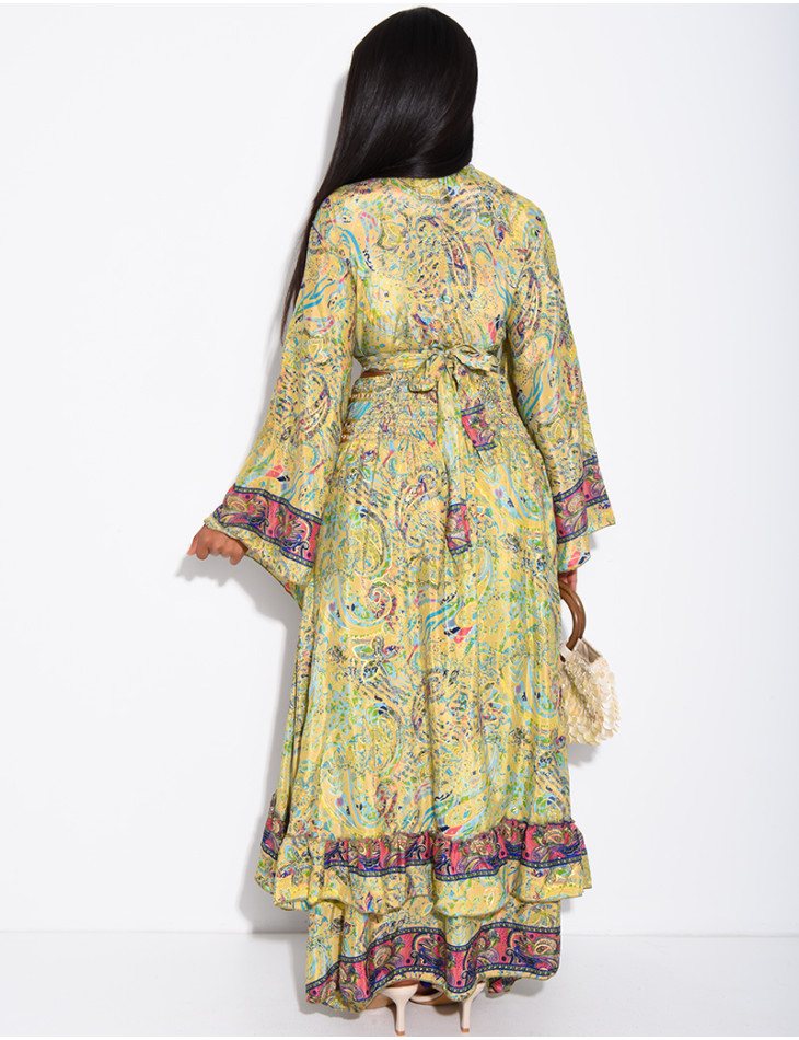 Bohemian-Set aus langem Volantrock und Bindebluse