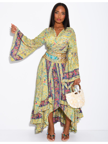 Bohemian-Set aus langem Volantrock und Bindebluse