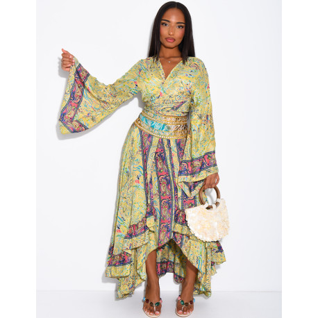 Bohemian-Set aus langem Volantrock und Bindebluse