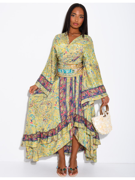 Bohemian-Set aus langem Volantrock und Bindebluse