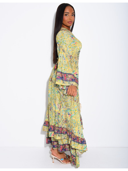Bohemian-Set aus langem Volantrock und Bindebluse