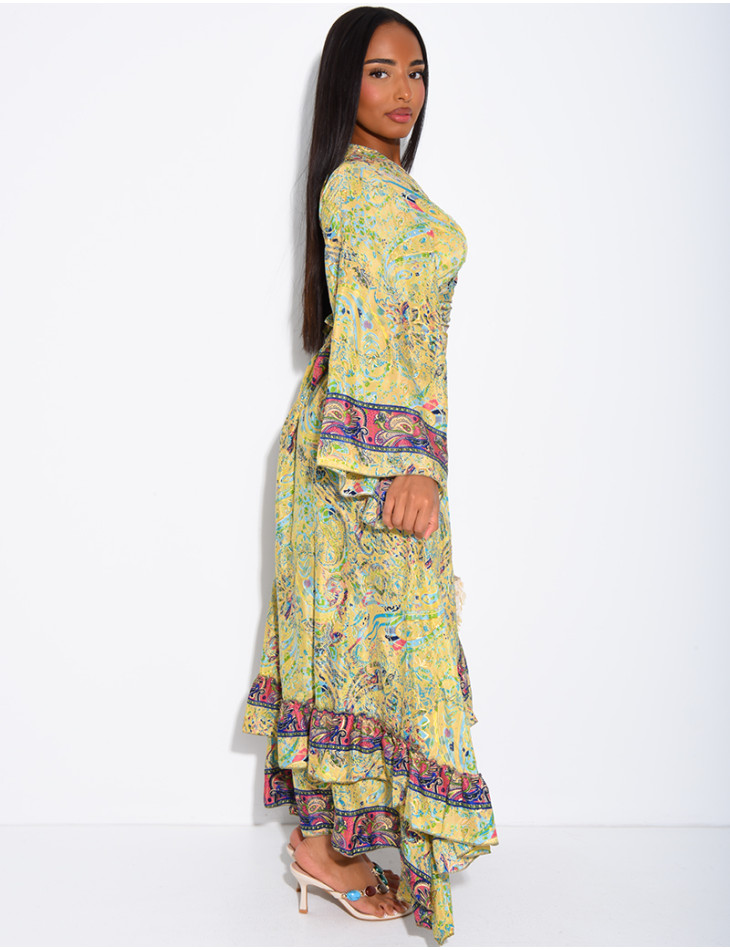 Bohemian-Set aus langem Volantrock und Bindebluse