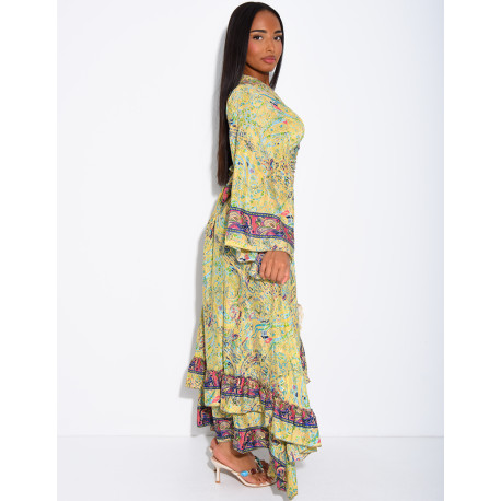 Bohemian-Set aus langem Volantrock und Bindebluse