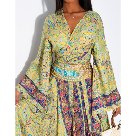 Bohemian-Set aus langem Volantrock und Bindebluse