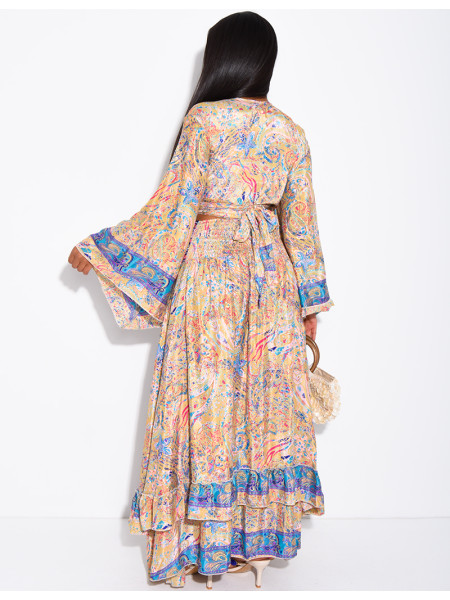 Ensemble bohème jupe longue à volants et top à nouer