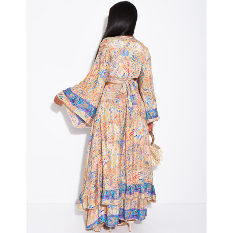 Ensemble bohème jupe longue à volants et top à nouer