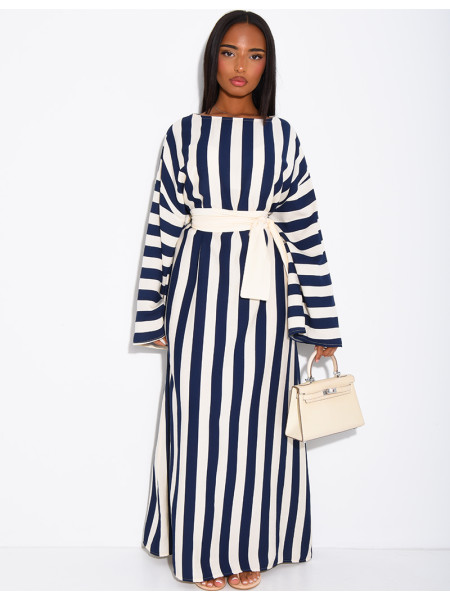 Robe effet lin à rayures avec ceinture large