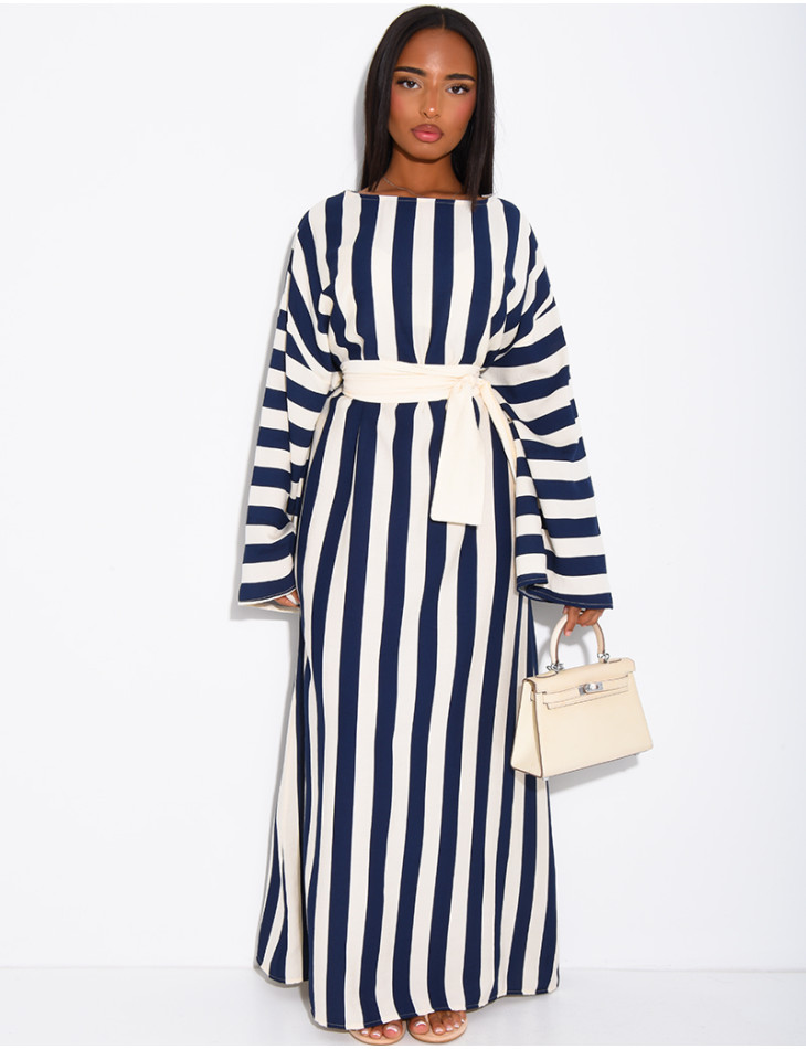 Robe effet lin à rayures avec ceinture large