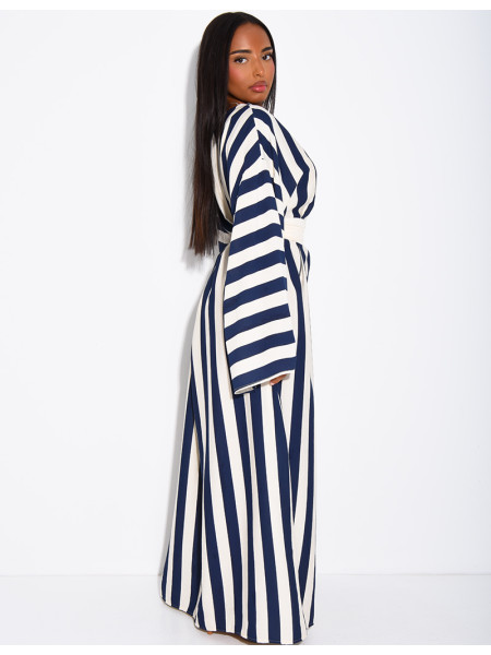 Robe effet lin à rayures avec ceinture large