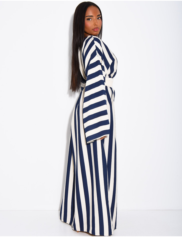 Robe effet lin à rayures avec ceinture large