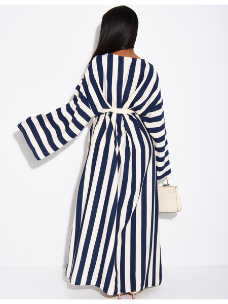 Robe effet lin à rayures avec ceinture large
