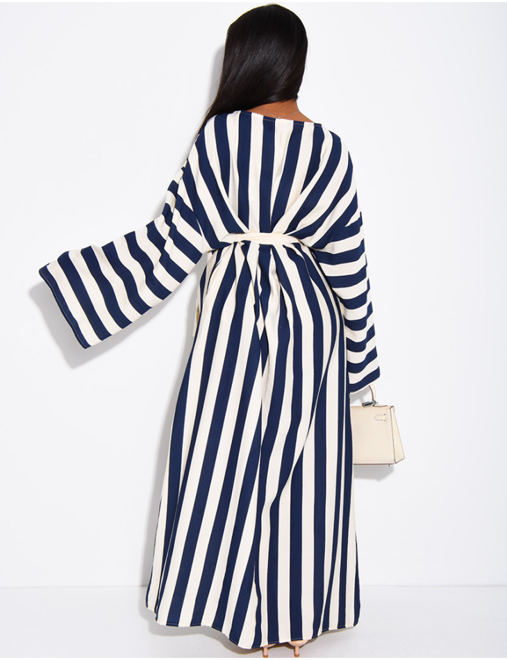 Robe effet lin à rayures avec ceinture large