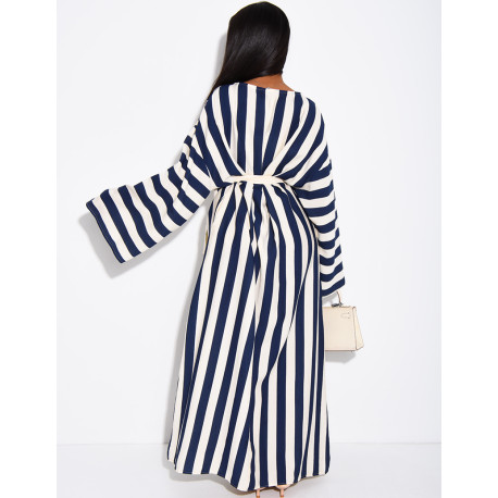 Robe effet lin à rayures avec ceinture large
