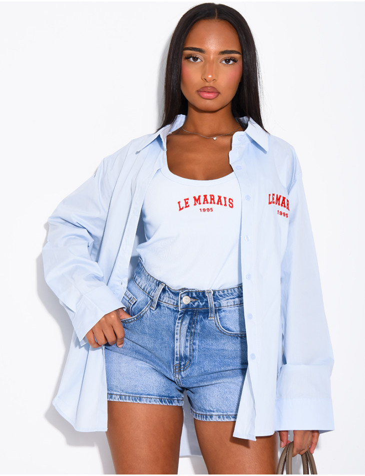 Ensemble chemise manches longues et débardeur côtelé "Le marais"