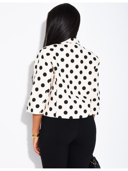 Short double-breasted blazer with polka dots and shoulder pads