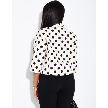 Short double-breasted blazer with polka dots and shoulder pads