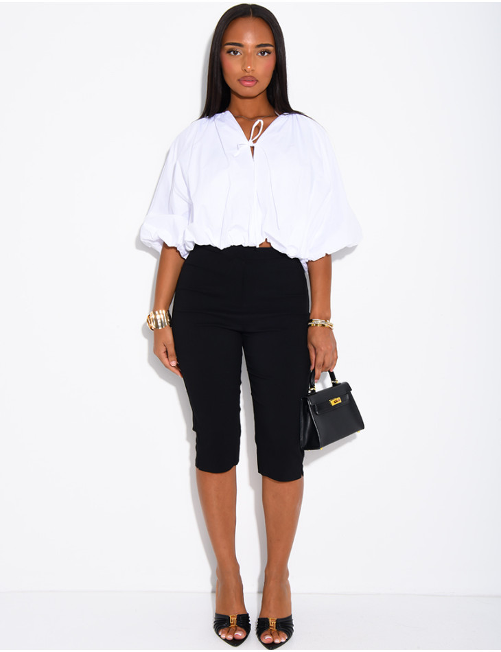 Blouse courte en coton bouffant à nouer