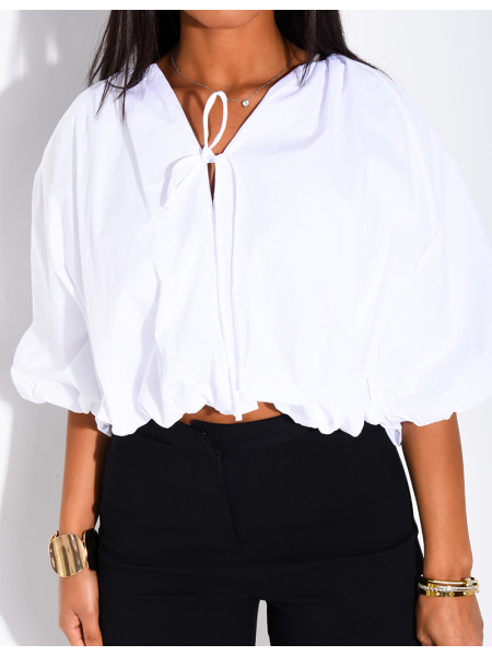 Blouse courte en coton bouffant à nouer
