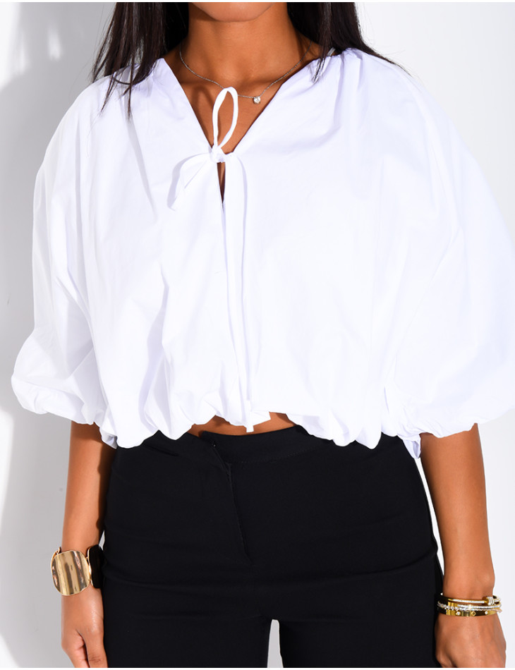 Blouse courte en coton bouffant à nouer
