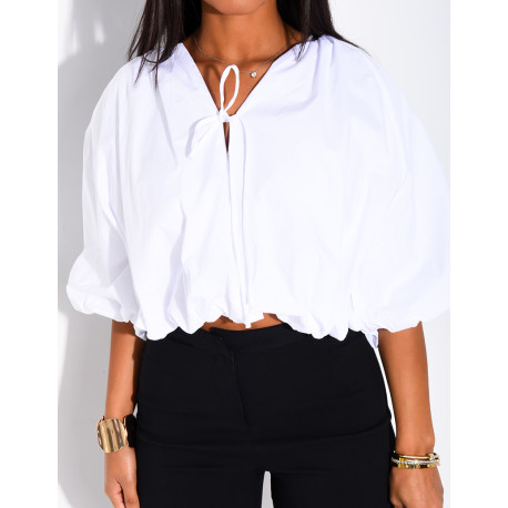 Blouse courte en coton bouffant à nouer