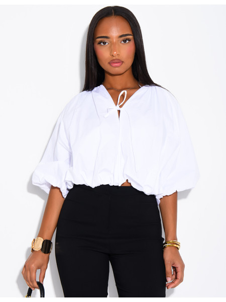 Blouse courte en coton bouffant à nouer