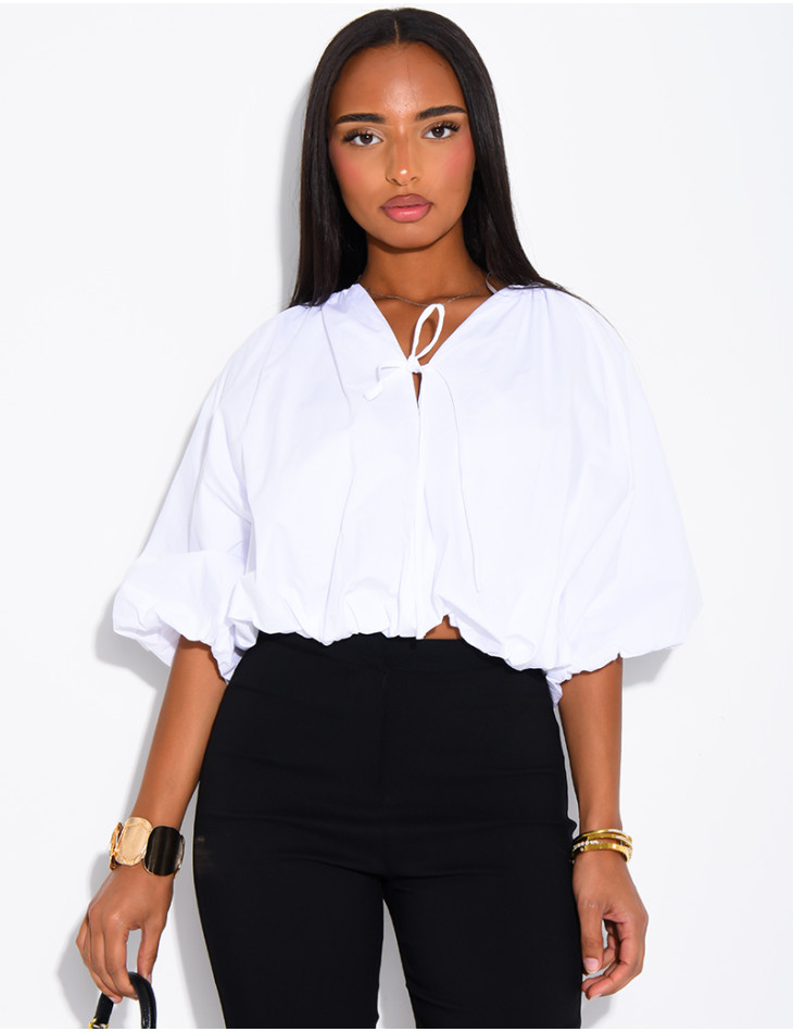 Blouse courte en coton bouffant à nouer