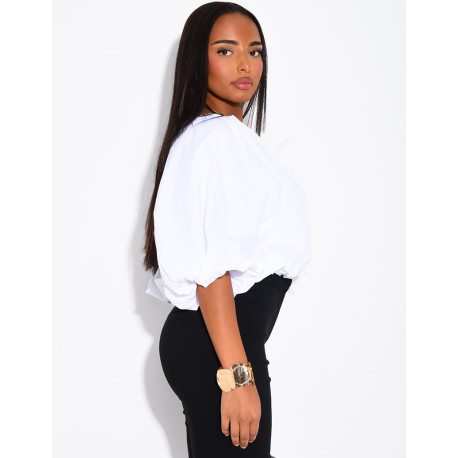 Blouse courte en coton bouffant à nouer