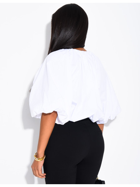 Blouse courte en coton bouffant à nouer