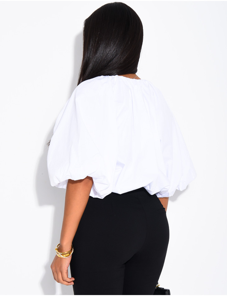 Blouse courte en coton bouffant à nouer