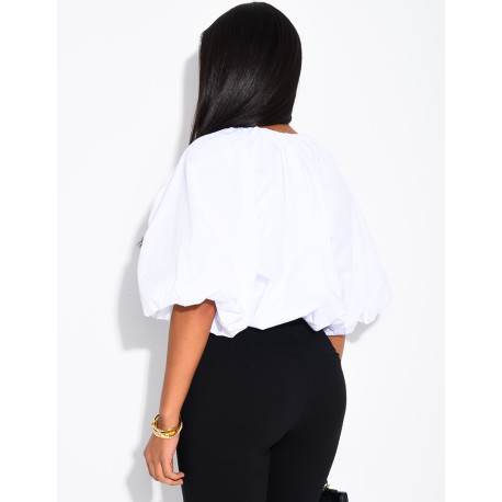 Blouse courte en coton bouffant à nouer