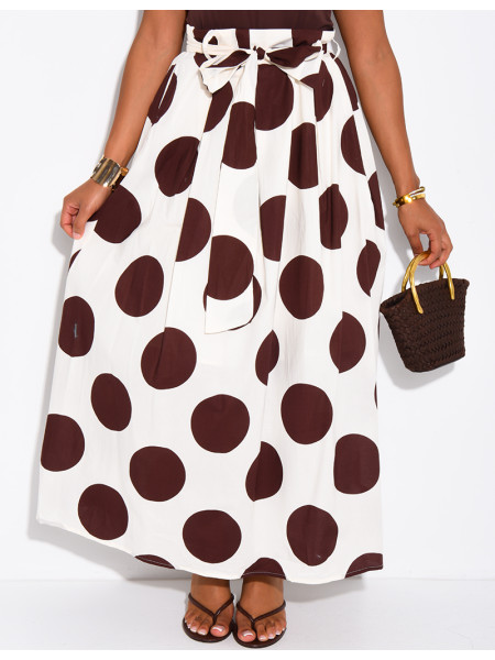 Long, lined poplin skirt with polka dots & belt