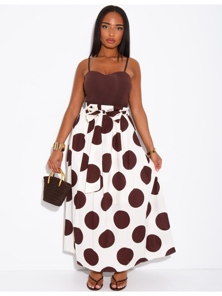Long, lined poplin skirt with polka dots & belt