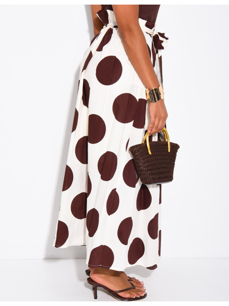 Long, lined poplin skirt with polka dots & belt