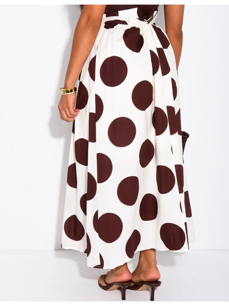 Long, lined poplin skirt with polka dots & belt