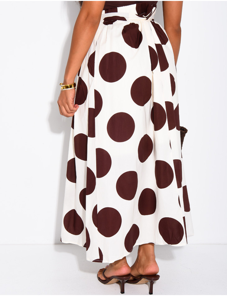 Long, lined poplin skirt with polka dots & belt