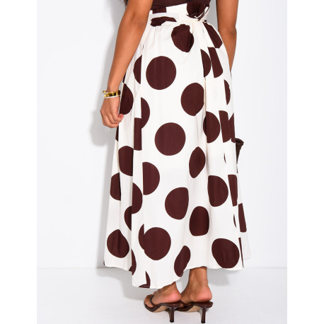 Long, lined poplin skirt with polka dots & belt
