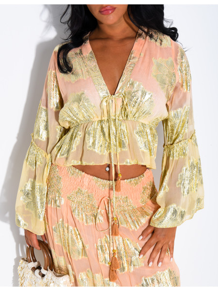 Bohemian-Set aus langem Volantrock und Bindebluse