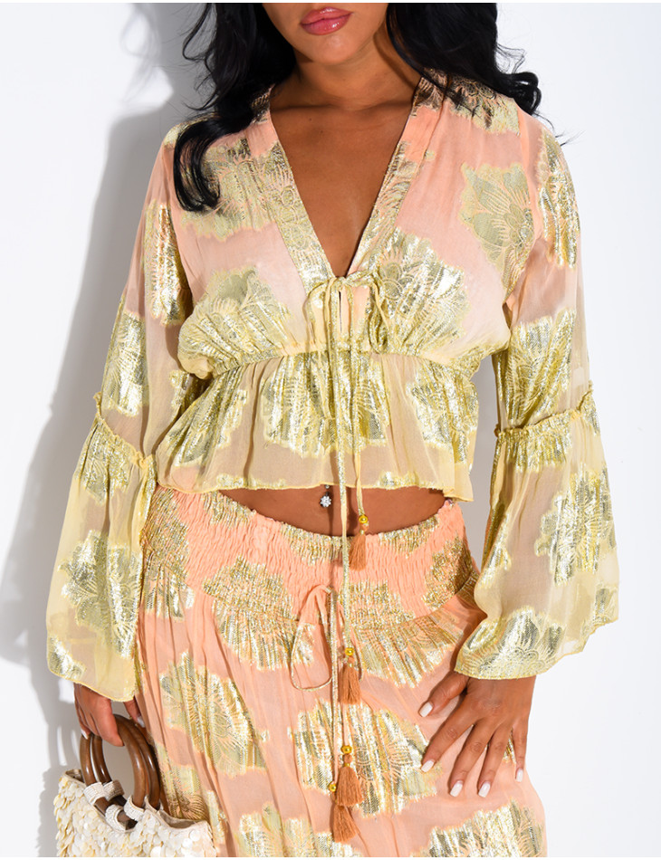 Bohemian-Set aus langem Volantrock und Bindebluse